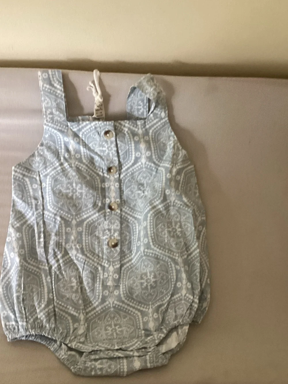 kate quinn Light Blue and White Patterned Baby One-Piece